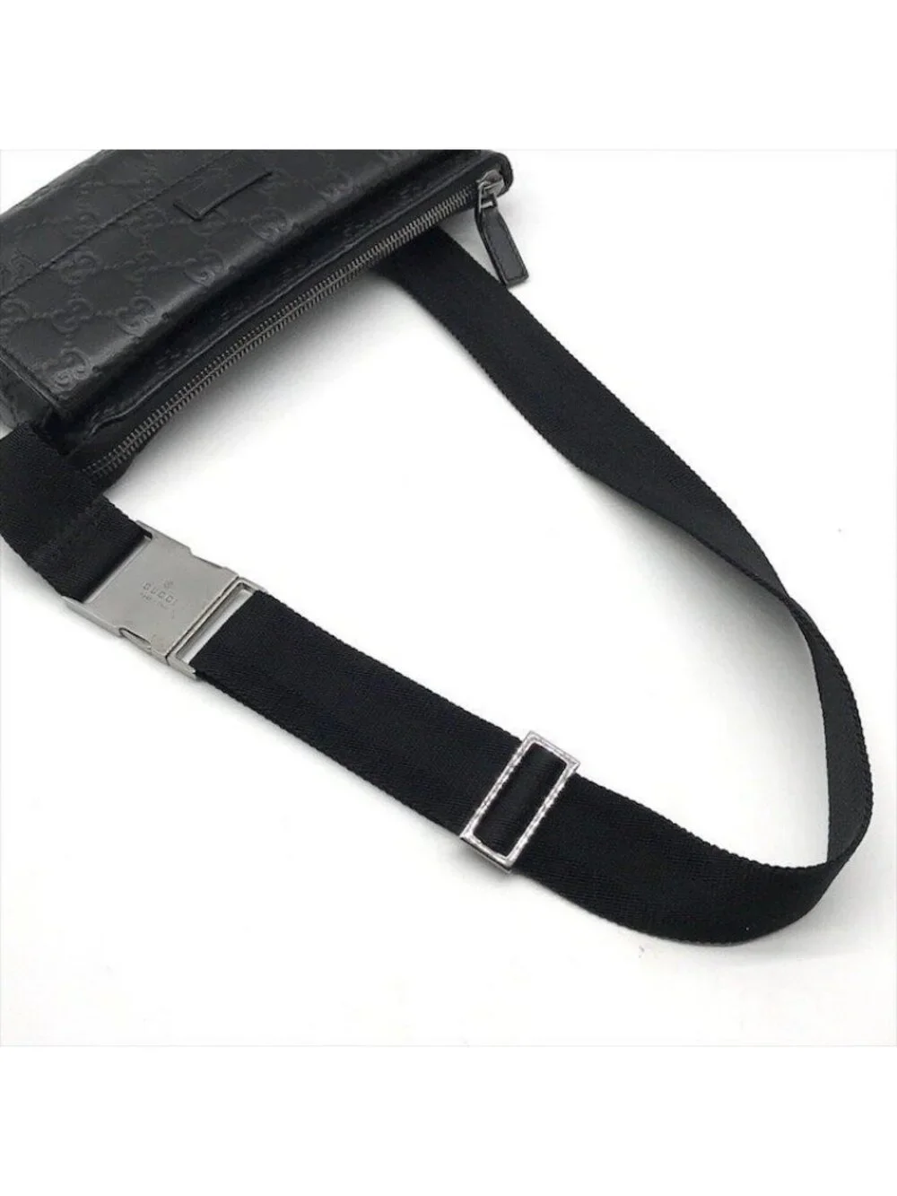 Gucci Guccissima Leather Logo Embossed Belt Bag Black Blunt Gentleman